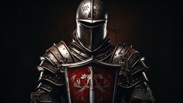 Photo of shield knight armor and sword over dark