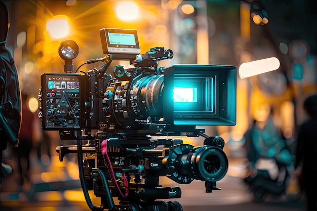 a photo shoot of a green and white camera and a light