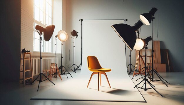 Photo a photo shoot with a chair and a light on it