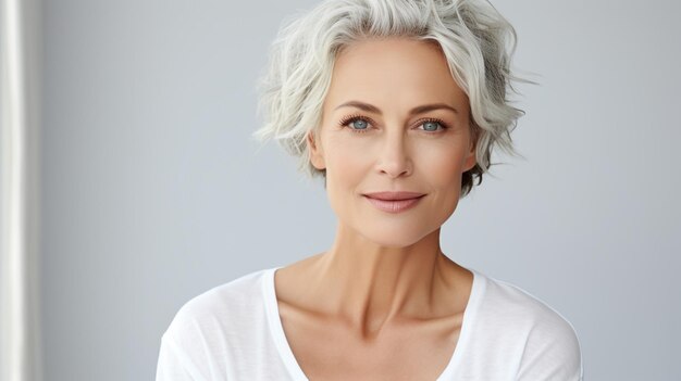 Photo shot of Asian white 50 year old woman with her beauty regime generated by AI