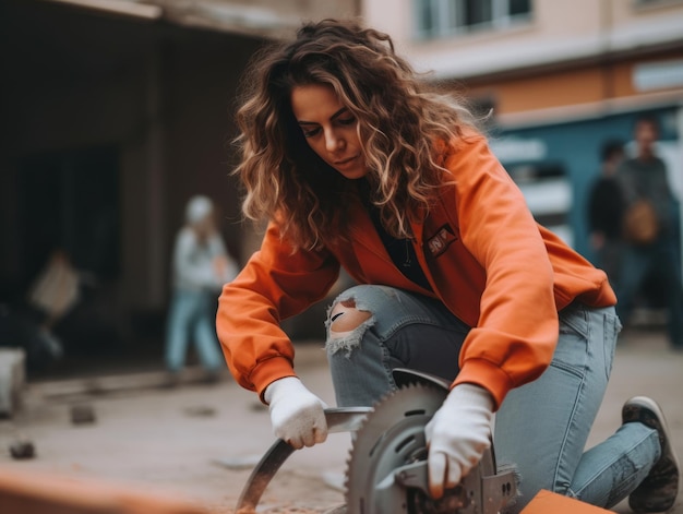 photo shot of a natural woman working as a construction worker