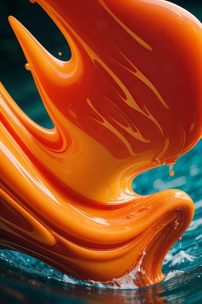 Photo Showing Abstract painting of vibrant splashes and dynamic forms created with liquid paint