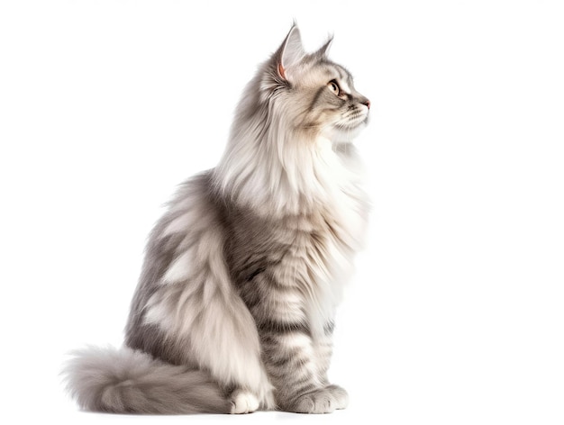 Photo of a Siberian cat isolated on a white background side view