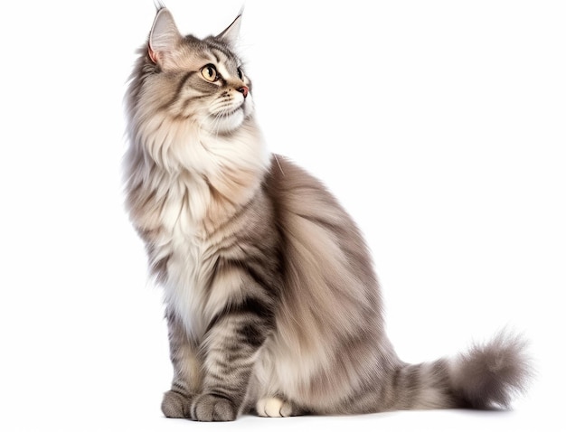 Photo of a Siberian cat isolated on a white background side view