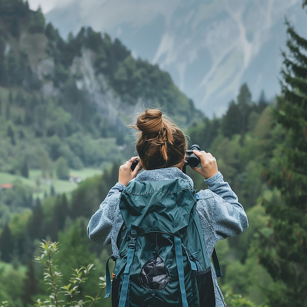 photo of a side view adventurous woman bivouacking