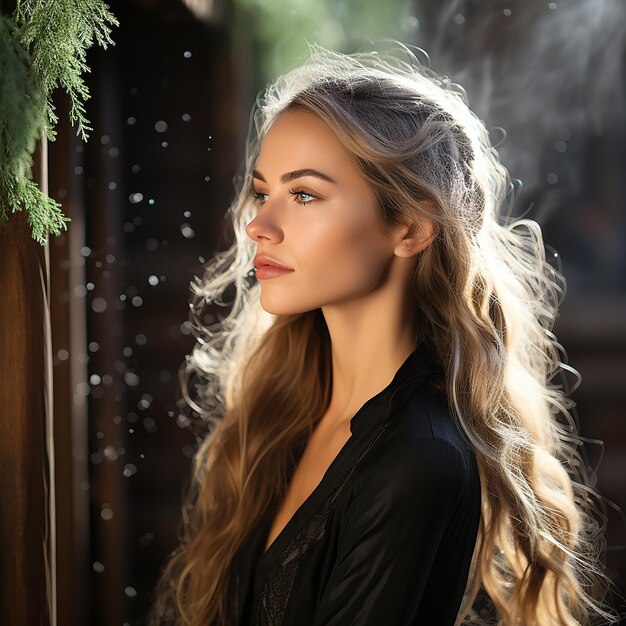 Photo side view woman using dry shampoo outdoors