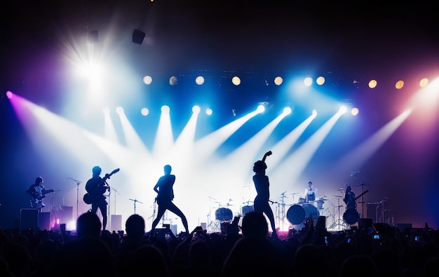 Photo silhouette of the guitarist on stage over the fans