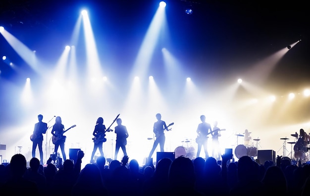 Photo silhouette of the guitarist on stage over the fans