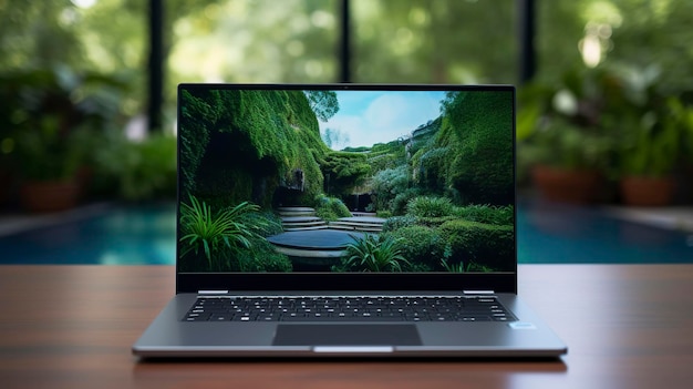 Photo a photo of a sleek laptop on a desk