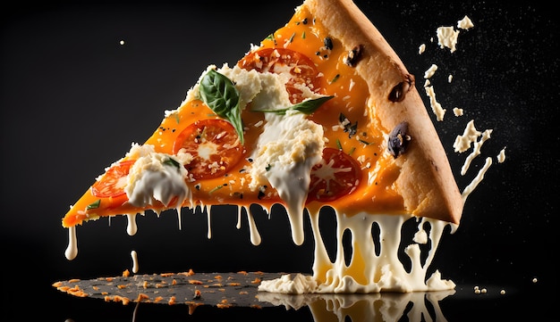 Photo a slice of pizza with a slice being eaten generative ai