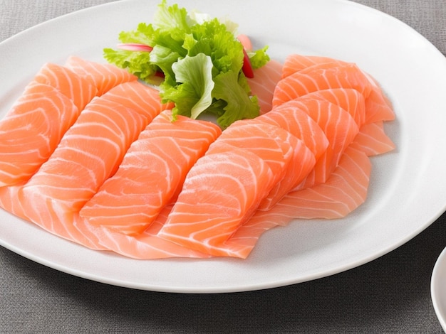 Photo sliced raw salmon sashimi on plate