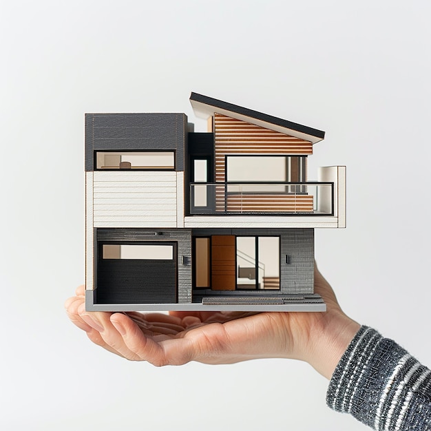 Photo of a Small 3d House model hold on a Human Hand