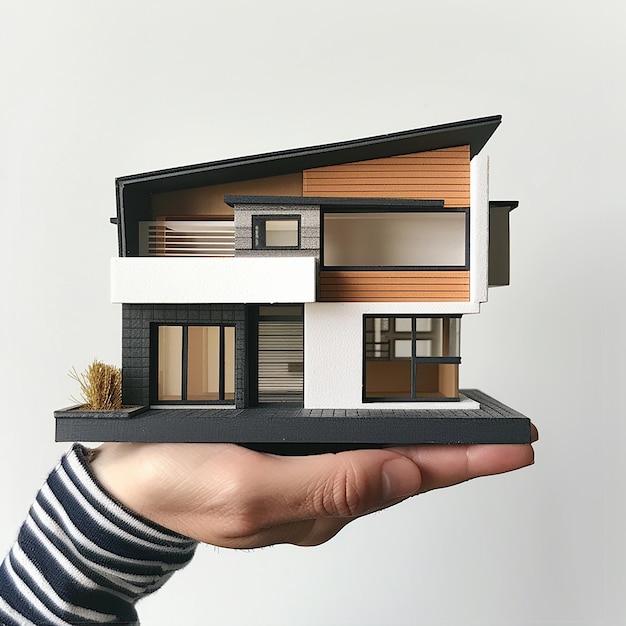 Photo of a Small 3d House model hold on a Human Hand