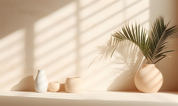 Photo a small palm tree in an empty room by the window generative ai