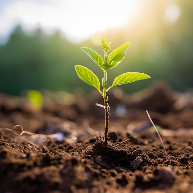 Photo of a small tree sapling growing in the soil