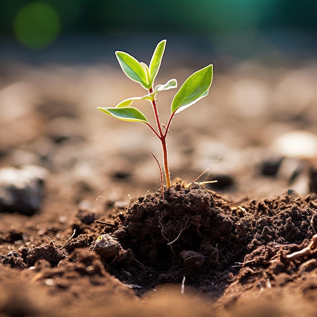 Photo of a small tree sapling growing in the soil