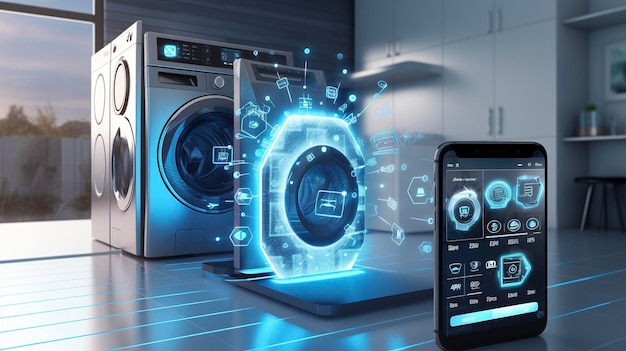 A Photo of a smart washing machine with app control and customized wash cycles