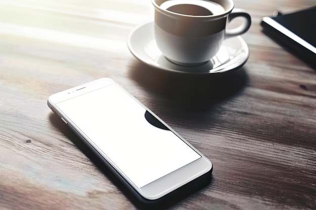 Photo of smartphone on work table with notebook like pro