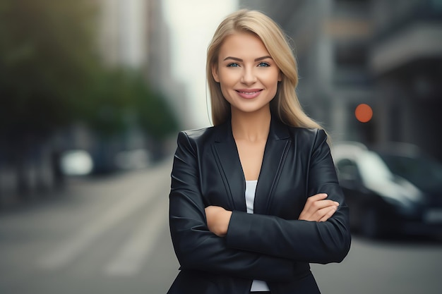 Photo of a Smiley Businesswoman Posing Outdoor With Arms Crossed