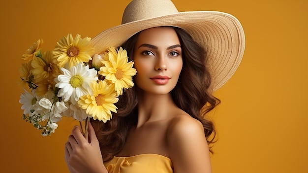 photo smiley woman with flowers