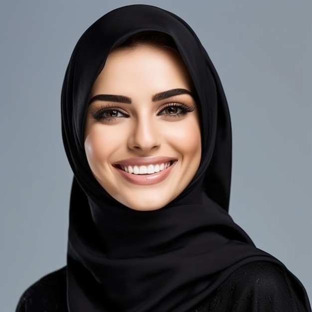 Photo smiling arab woman with blank banner for business logo