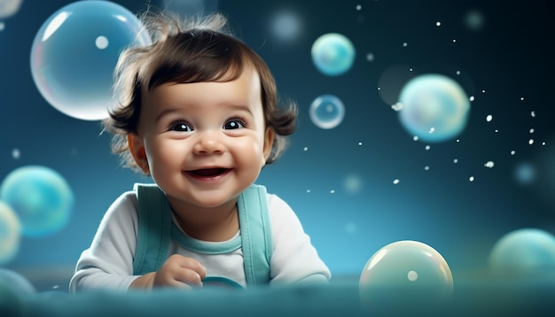 photo smiling cute blueeyed baby generator by ai