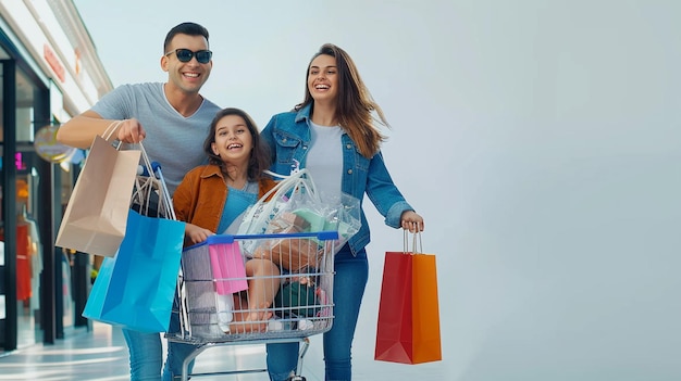 Photo of smiling happy family shopping time