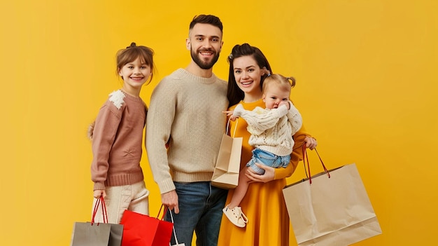 Photo of smiling happy family shopping time