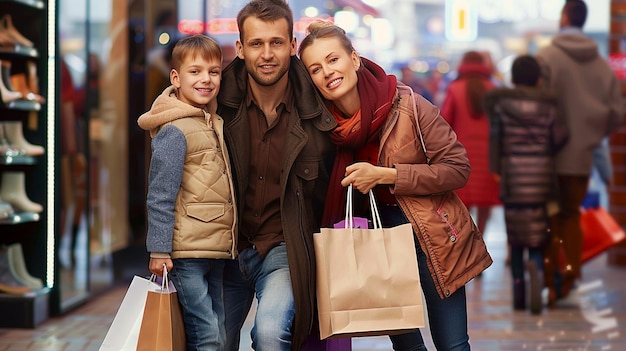 Photo of smiling happy family shopping time