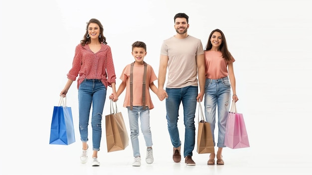 Photo of smiling happy family shopping time