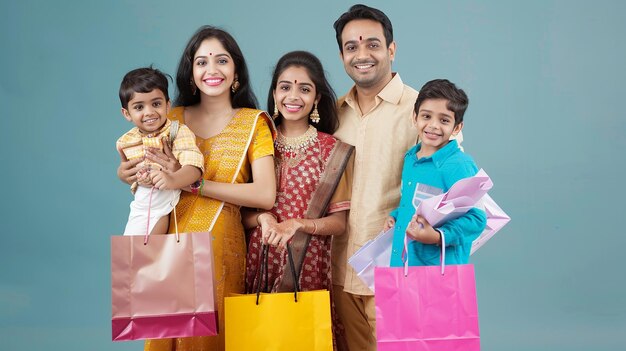 Photo of smiling happy family shopping time