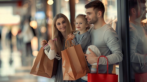 Photo of smiling happy family shopping time