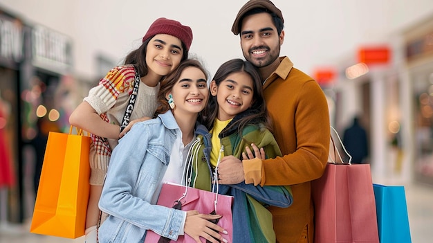 Photo of smiling happy family shopping time