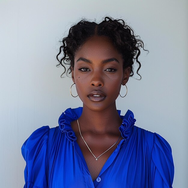 Photo photo of smiling young african woman with natural hair and black skin