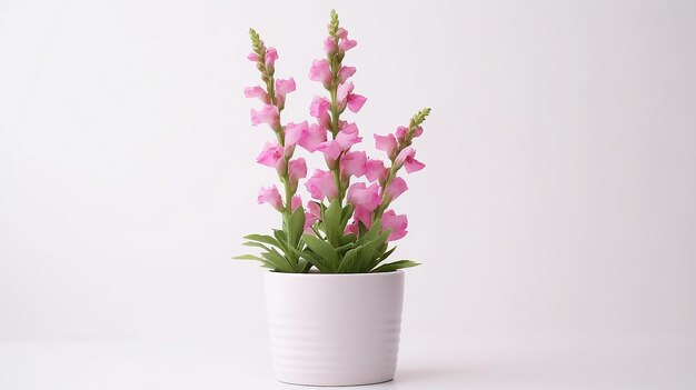 Photo of Snapdragon flower in pot isolated on white background