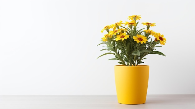 Photo of Sneezeweed flower in pot isolated on white background