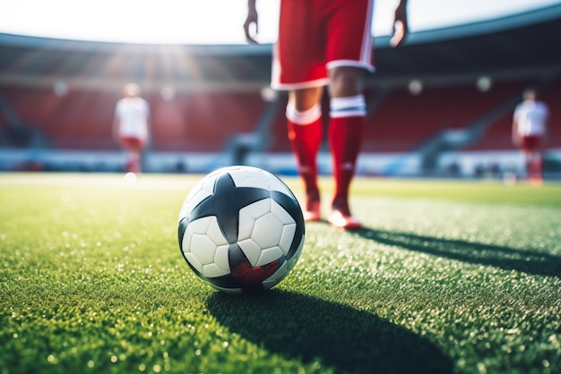 Photo of soccer ball on stadium grass field High quality photo