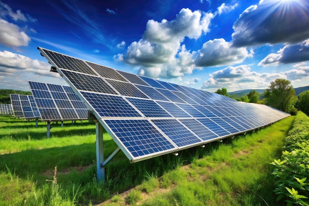 a photo of a solar panel on a field with a sky background