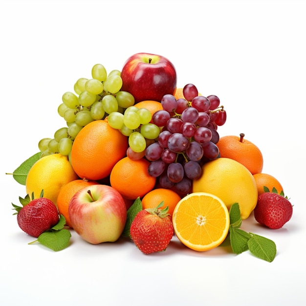 photo of some fresh fruit from orchard and healthy eating style concept on white background