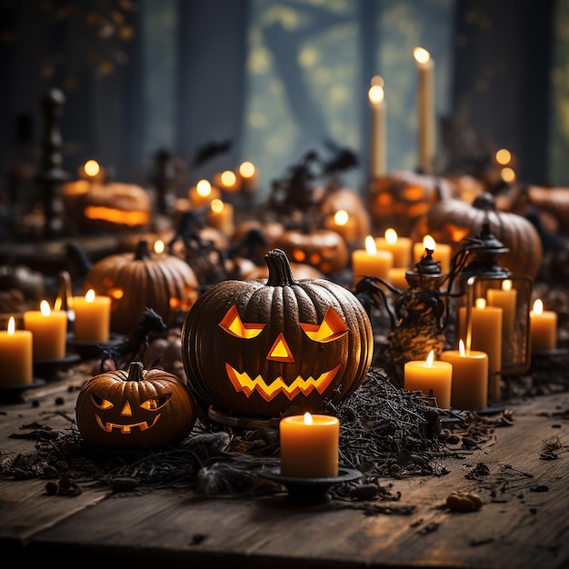 Photo of some glowing pumpkins for halloween celebration