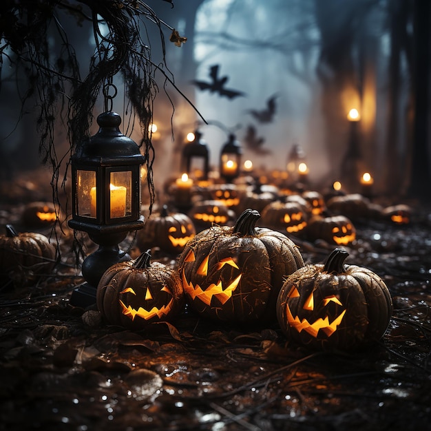 Photo of some glowing pumpkins for halloween celebration