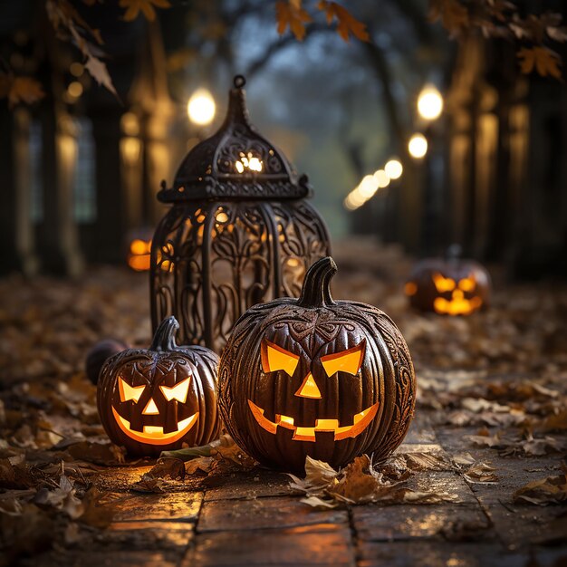 Photo of some glowing pumpkins for halloween celebration