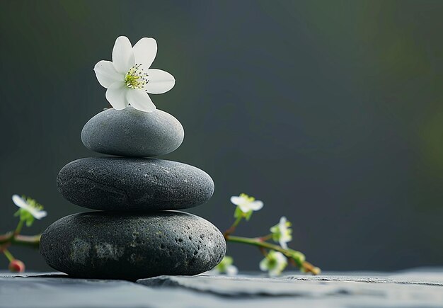 Photo of spa aromatherapy background with a space and orchid zen stones cosmetic products