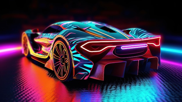 Photo sport car technology futuristic neon A professional photography should use a high quality Generative AI