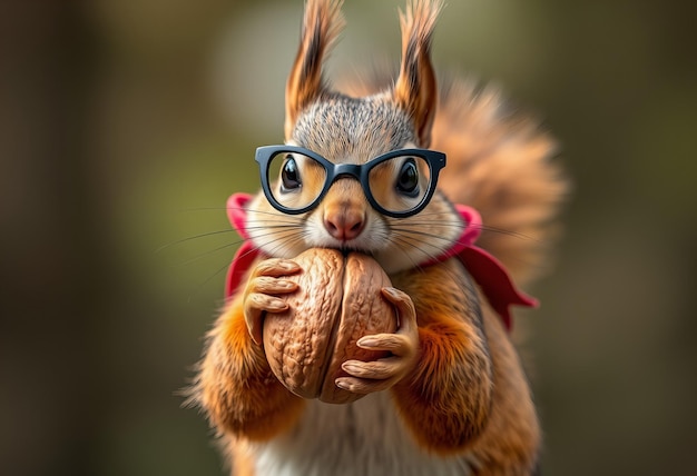 Photo photo squirrel holding a walnut in its mouth