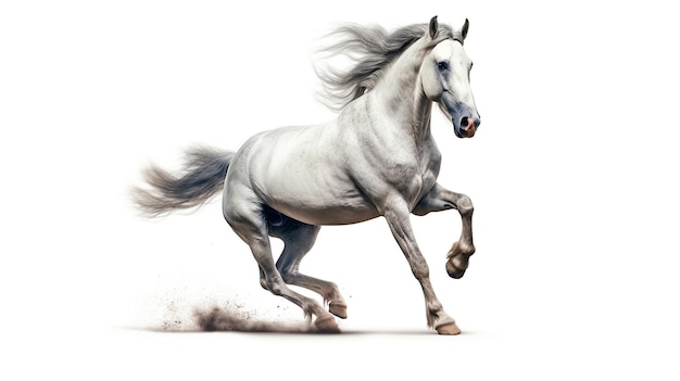 Photo of a stallion running on a white background generative AI