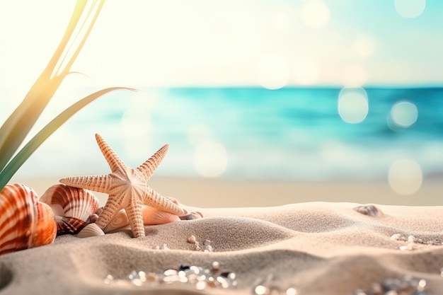 Photo starfish with seashells in sand