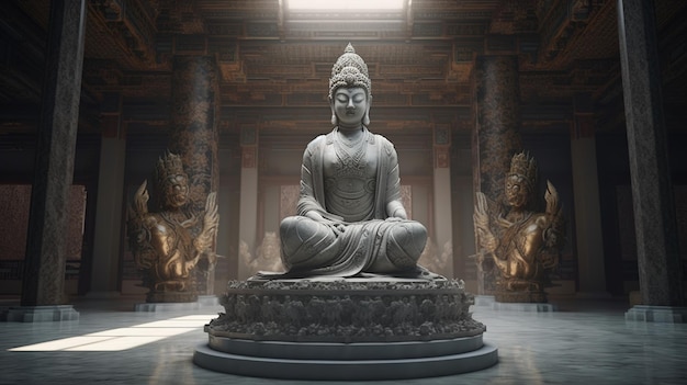 Photo a statue of buddha sits in a temple