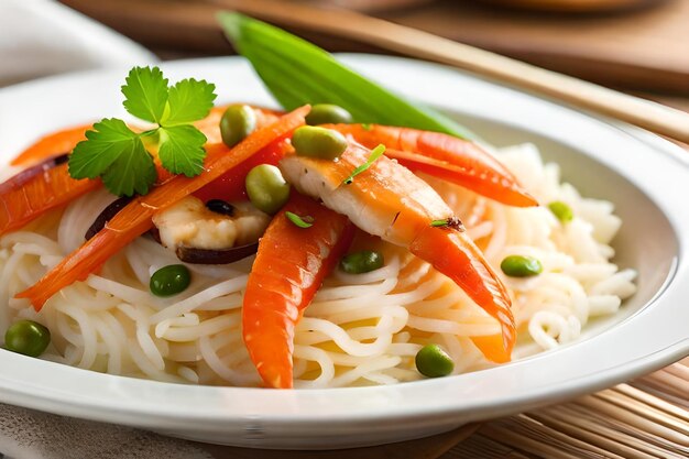 photo steamed rice with seafood calamary corns carrot peas side view