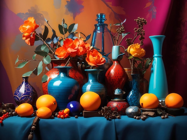 Photo still life with small decorative objects with vivid colors